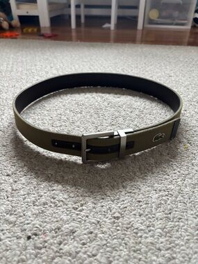 Lacoste Olive Canvas Belt with Silver Buckle